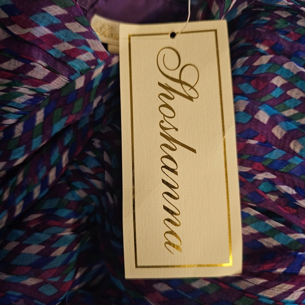 236. Shoshanna Shirred Pixie Stix Strapless Silk Dress Purple Blue Geometric 0 - Picture 6 of 7